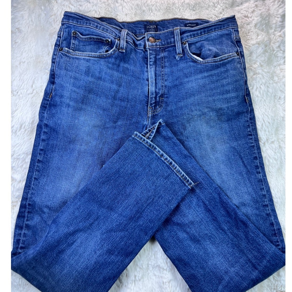 J.Crew Flex Straight Leg Jeans Mens 34x32 Medium Wash Blue Denim A41